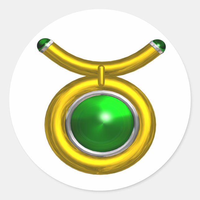 STICKER ROND TAURUS /OR, EMÉRALD VERT SIGNE ZODIAC JEWEL (Devant)
