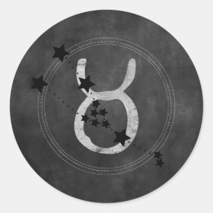 Sticker Rond Taurus taureau noir étoiles argent symbole zodiaqu