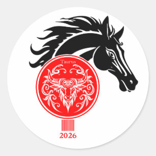 Sticker Rond Taurus x Année du Cheval 2026