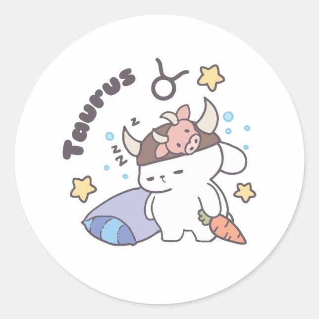 Sticker Rond Taurus Zodiac Dreamer - Joli lapin dormant (Devant)
