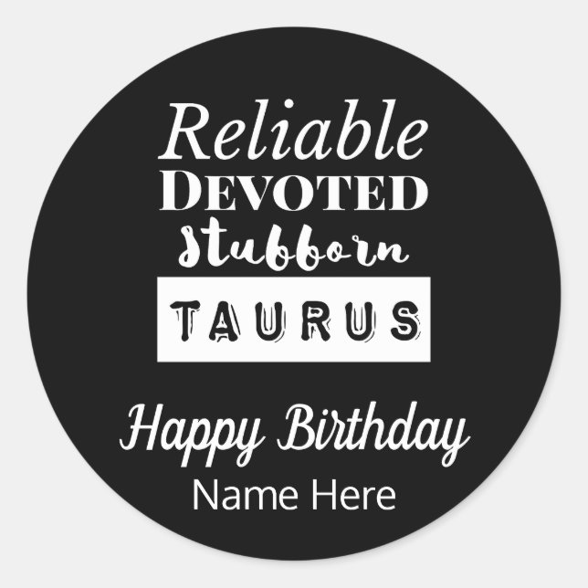 Sticker Rond Taurus Zodiac Fun Caractéristiques Anniversaire (Devant)