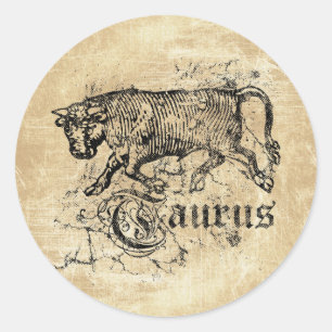 Sticker Rond Taurus zodiaque vintage