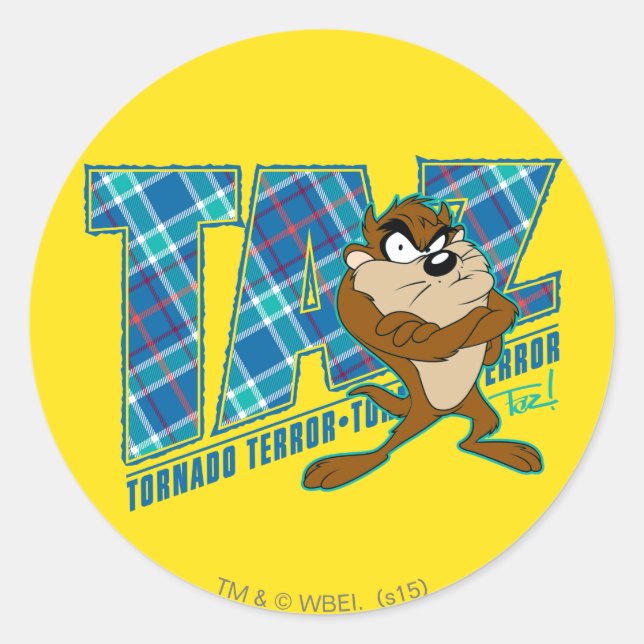 Sticker Rond TAZ™ Tornado Terreur Plaid (Devant)