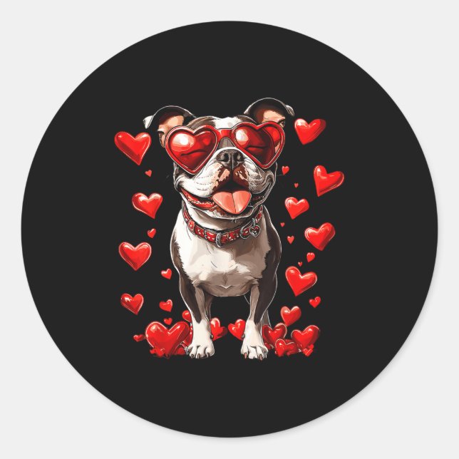 Sticker Rond Tbull Heart Gles Cute Ttie Valentines Day Dog Love (Devant)