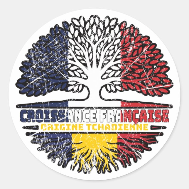 Sticker Rond Tchad Tchadien France Drapeau Des Racines D'Arbre (Devant)
