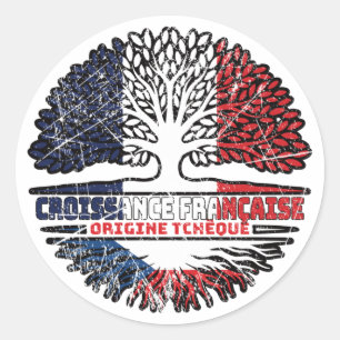Sticker Rond Tchéquie France France Arbre Drapeau