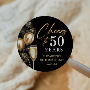 Sticker Rond Tchin pour 50 ans Ballons noirs et dorés