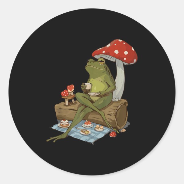 Sticker Rond Tea Frog Mushroom Cnic Cute Nature Aesthetic Cotta (Devant)