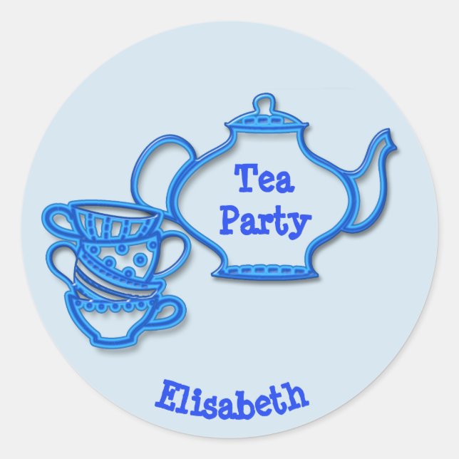 Sticker Rond Tea Party avec bouilloire et tasses (Devant)