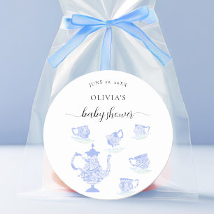 Sticker Rond Tea Party Blue China Lace Cute Boy Baby shower