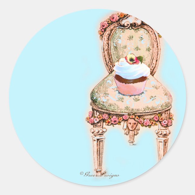 Sticker Rond Tea Party Cupcake Design (Devant)