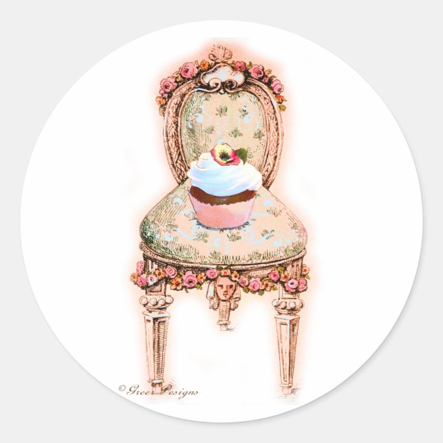 Sticker Rond Tea Party Cupcake French Victorian Design (Devant)