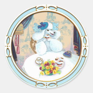 Sticker Rond Tea Party de caniche