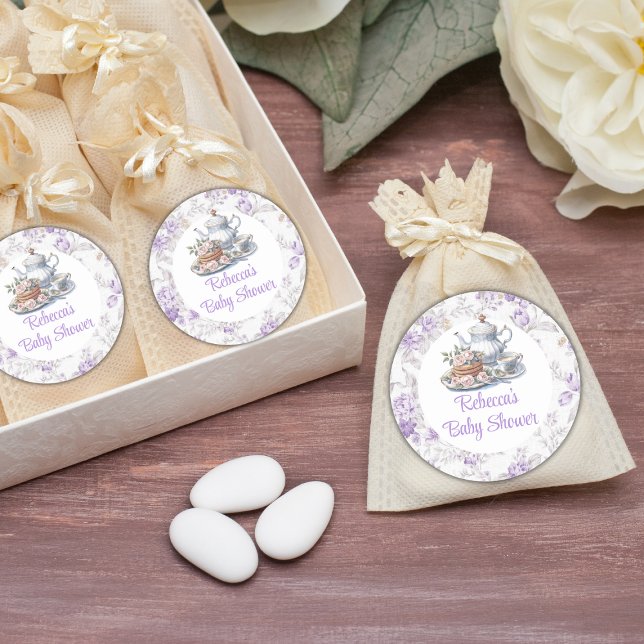 Sticker Rond Tea Party Lavender Garden Baby shower Floral (Créateur téléchargé)