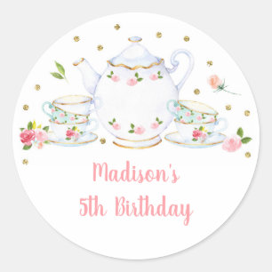 Sticker Rond Tea Party or rose Floral Anniversaire