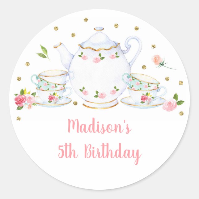 Sticker Rond Tea Party or rose Floral Anniversaire (Devant)