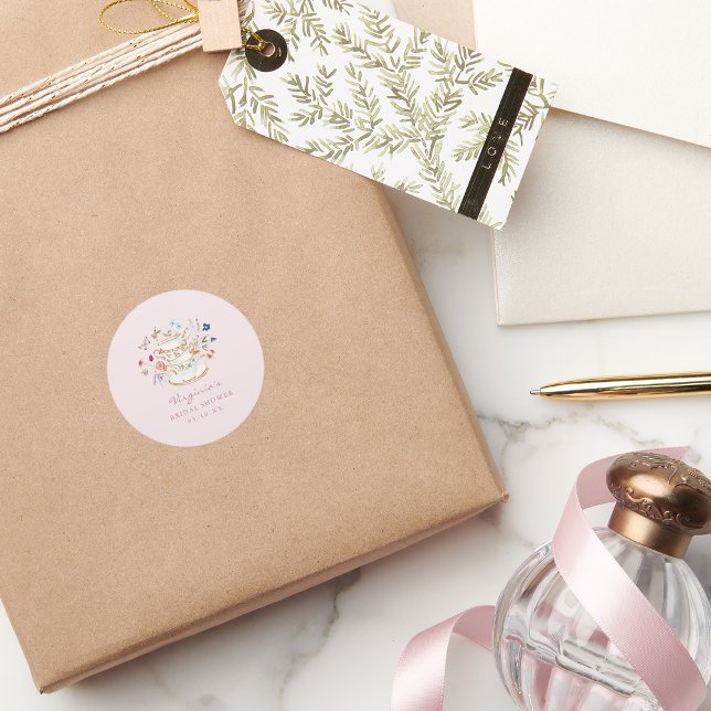 Sticker Rond Tea Party rose (Blush Pink Tea Party Classic Round Sticker by Painted Paperie
)