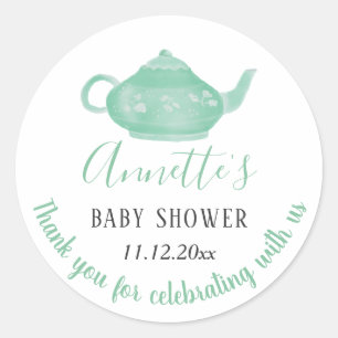 Sticker Rond Tea Party Shabby Chic Baby shower   MERCI