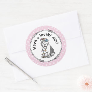 Sticker Rond Tea Party Vieux chien anglais (Grey 1)