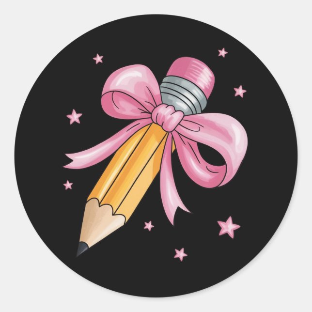Sticker Rond Teacher Bow Pencil Teaching Life Appreciation Gift (Devant)
