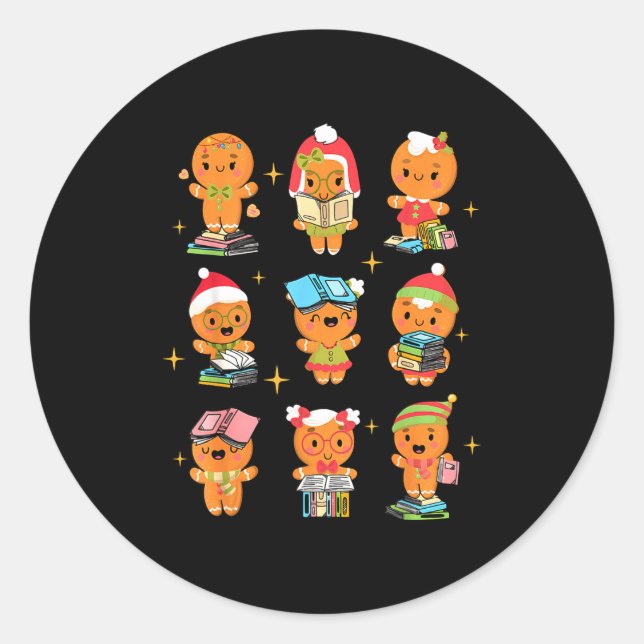 Sticker Rond Teacher Christmas Reading Book Gingerbread Man Boo (Devant)
