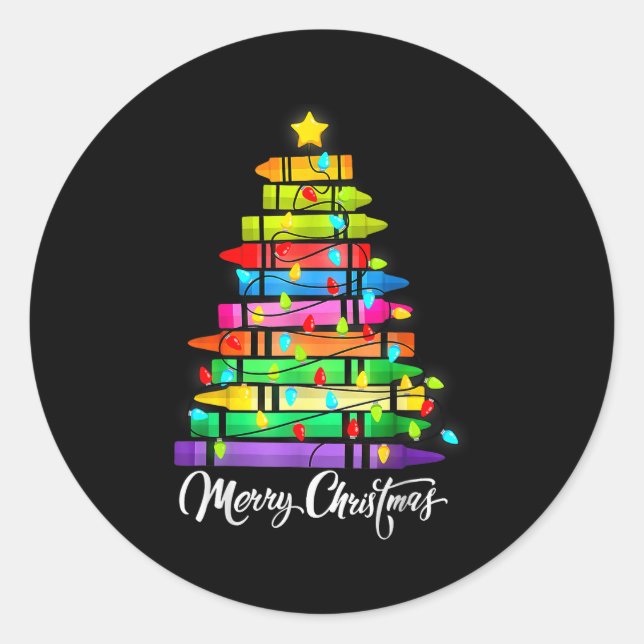 Sticker Rond Teacher Crayon Merry Christmas Tree Lights School  (Devant)