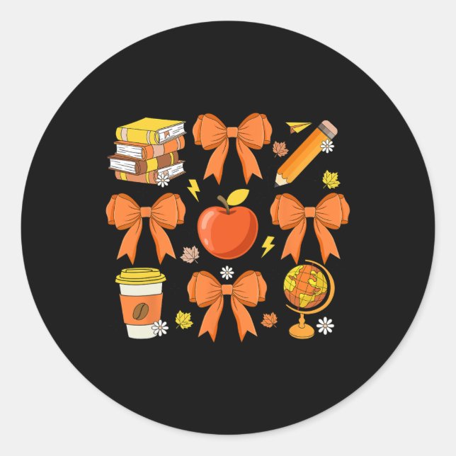 Sticker Rond Teacher Fall Chemise Coquette Bow Citrouille Autom (Devant)
