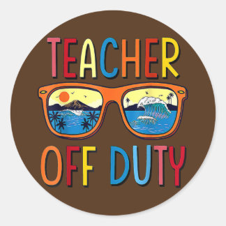 Sticker Rond Teacher Off Duty Sunglasses Palm Tree Beach