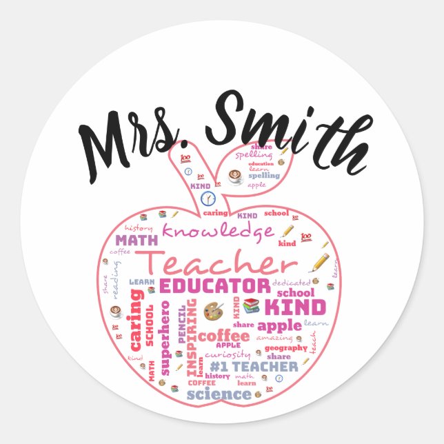 Sticker Rond Teacher personnalisé Apple Word Art (Devant)
