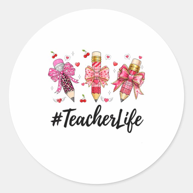 Sticker Rond Teacher Valentine Coquette Bow Teacher Valentines  (Devant)