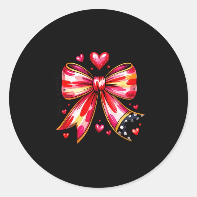 Sticker Rond Teaching Is A Work Of Heart Pencil Bow Teacher Val (Devant)