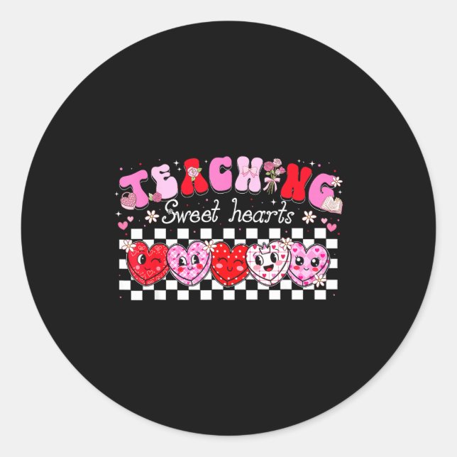 Sticker Rond Teaching Sweet Hearts Floral Valentine Girl Women  (Devant)