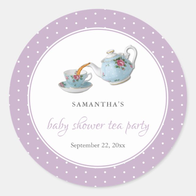 Sticker Rond Teacups Baby shower Tea Party (Devant)