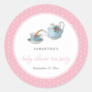 Sticker Rond Teacups Baby shower Tea Party