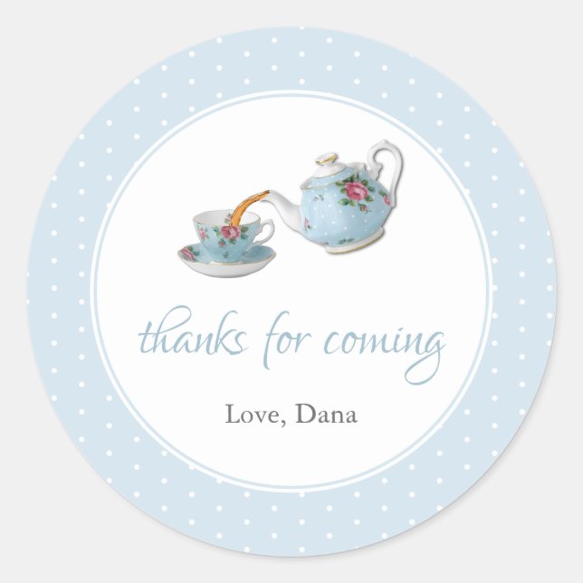 Sticker Rond Teacups Baby shower Tea Party (Devant)