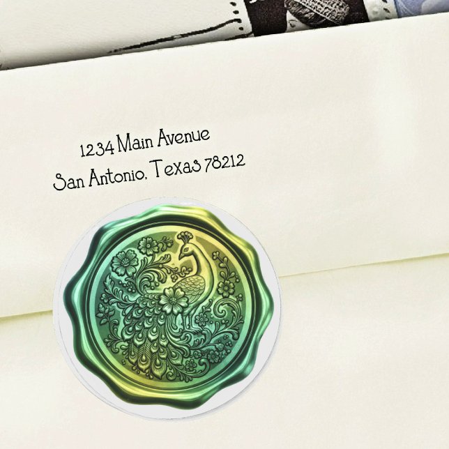 Sticker Rond Teal and Green Peacock Wax Look Seal (Créateur téléchargé)