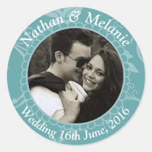 Sticker Rond Teal Floral Texte personnalisé