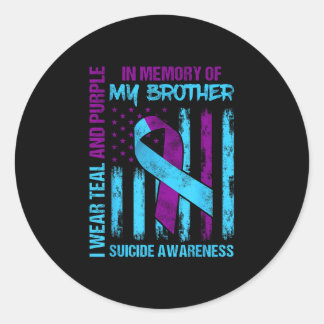 Sticker Rond Teal purple ribbon awareness flag brother back