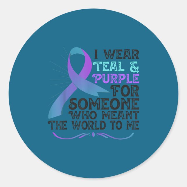 Sticker Rond Teal Purple Ribbon For Suicide Prevention Awarenes (Devant)