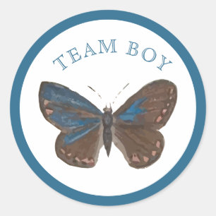 Sticker Rond Team Baby Boy Elegant Butterfly Genre Revela