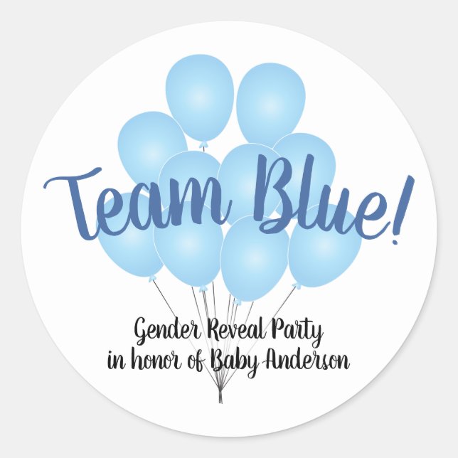 Sticker Rond Team Blue Balloons Genre Revela Party Blanc (Devant)