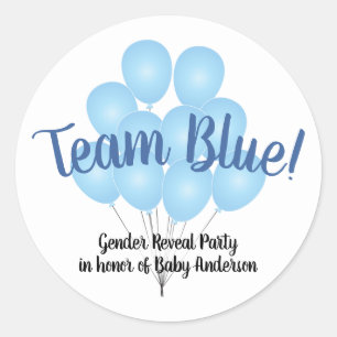 Sticker Rond Team Blue Balloons Genre Revela Party Blanc