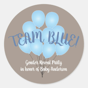Sticker Rond Team Blue   Blue Balloons Sexe Revevela Party