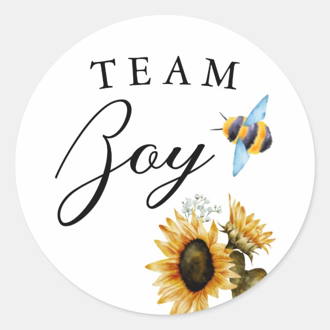Sticker Rond Team Boy Gender Reveal Blue Bee Voting (Devant)