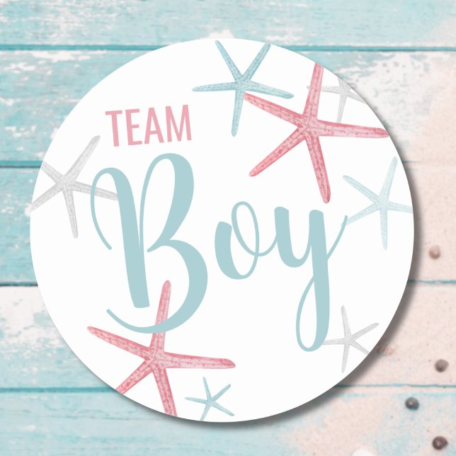 Sticker Rond Team Boy Gender Reveveal Party (Cute Pink Blue Team Boy Summer Gender Reveal Party Classic Round Sticker)