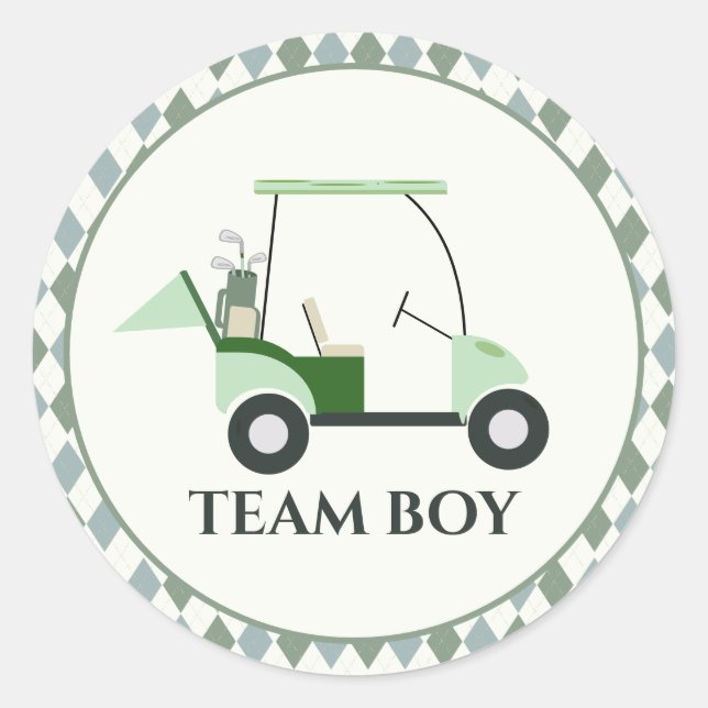 Sticker Rond Team Boy Modern Golf Baby Genre Reveal Par tee (Devant)