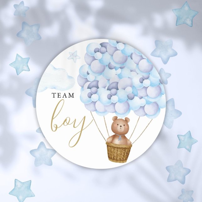 Sticker Rond Team Boy Teddy Bear Blue Gender Reveal Vote (Team Boy Teddy Bear Blue Gender Reveal Voting Classic Round Sticker)