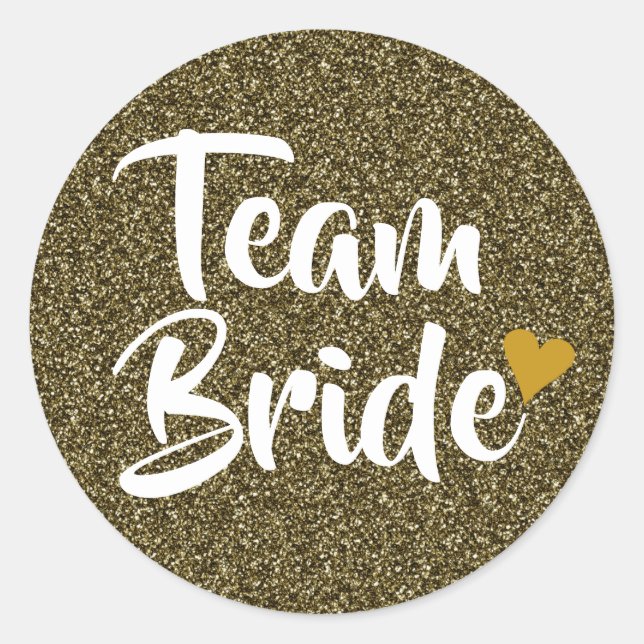 Sticker Rond Team Bride Gold Heart Parties scintillant (Devant)