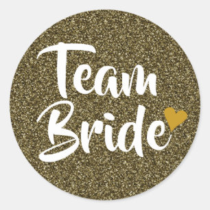Sticker Rond Team Bride Gold Heart Parties scintillant