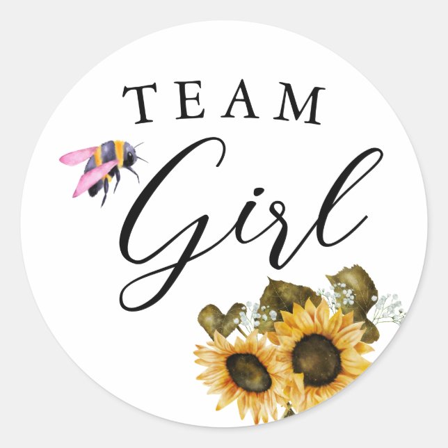 Sticker Rond Team Girl Gender Reveal Pink Bee Voter (Devant)